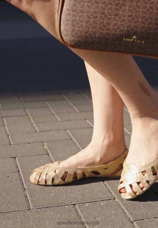 Anna Field kvinner skinn peeptoe ballet pumps gull P266L2131