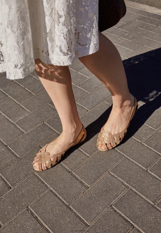 Anna Field kvinner skinn peeptoe ballet pumps gull P266L2131