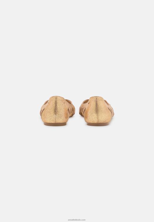 Anna Field kvinner skinn peeptoe ballet pumps gull P266L2131