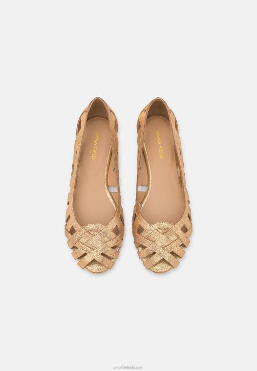 Anna Field kvinner skinn peeptoe ballet pumps gull P266L2131