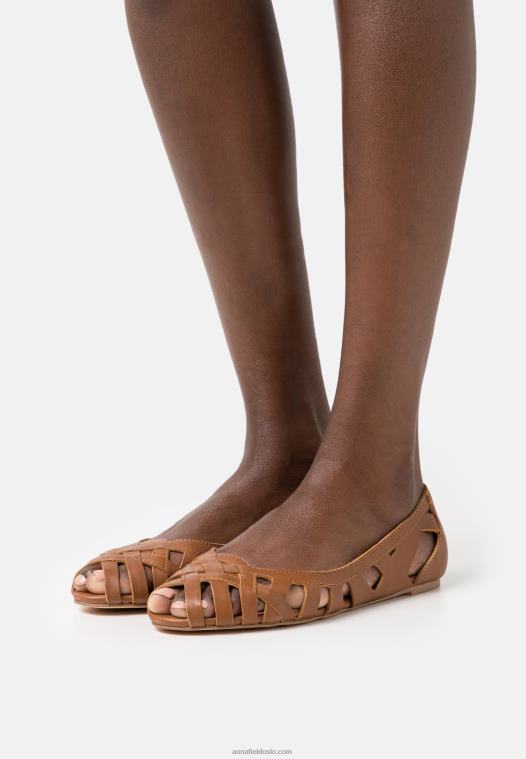 Anna Field kvinner skinn peeptoe ballett pumps cognac P266L2125