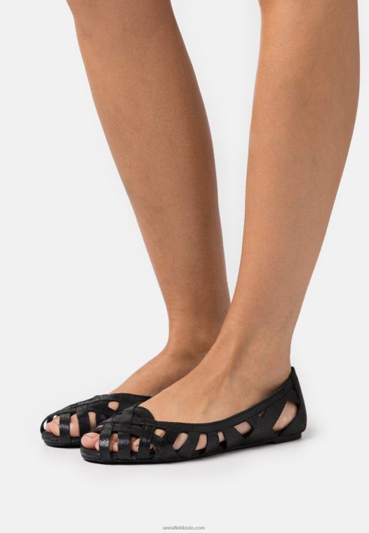 Anna Field kvinner skinn peeptoe ballett pumps svart P266L2148