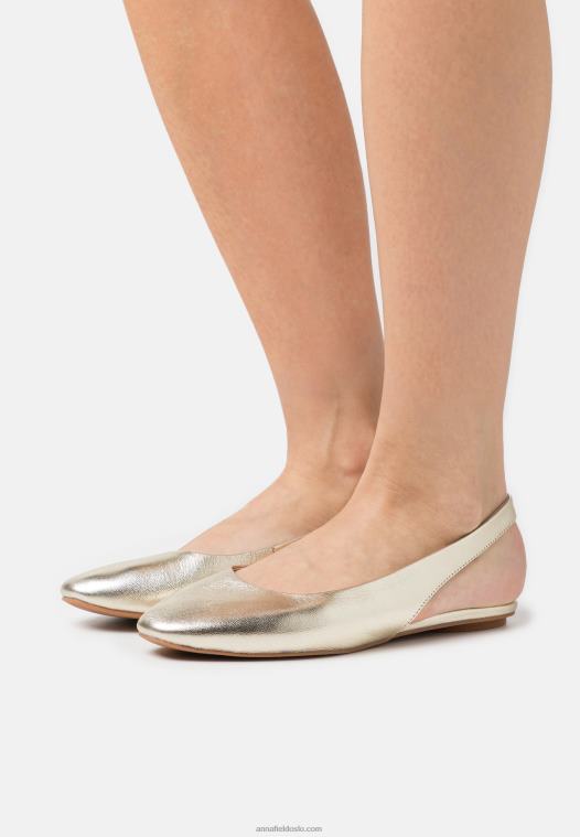 Anna Field kvinner skinn slingback ballet pumps gull P266L2182