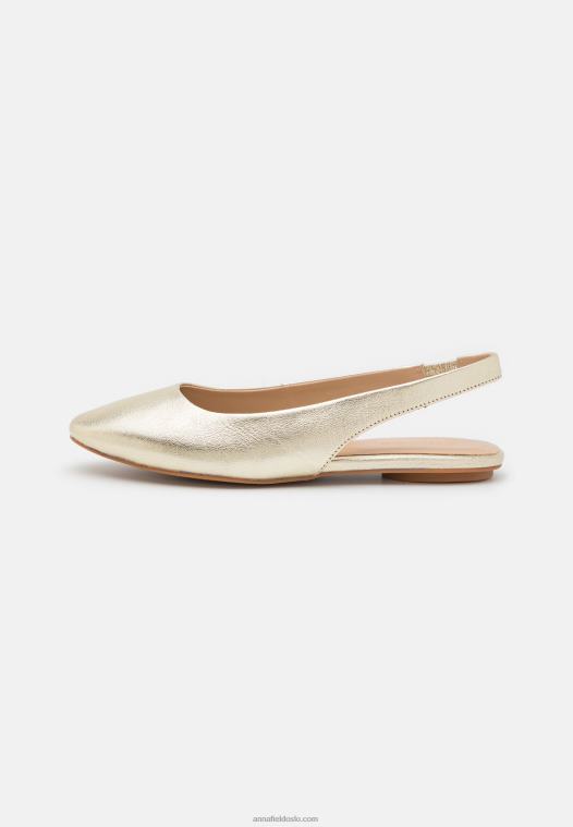Anna Field kvinner skinn slingback ballet pumps gull P266L2182