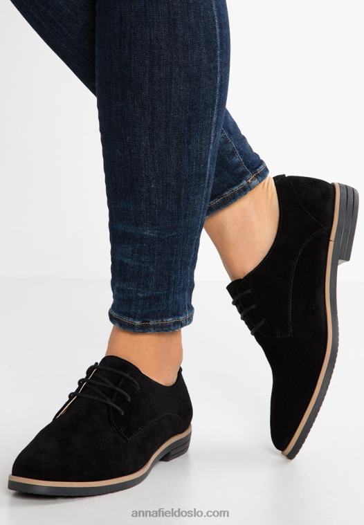 Anna Field kvinner snørebånd i skinn svart P266L1854