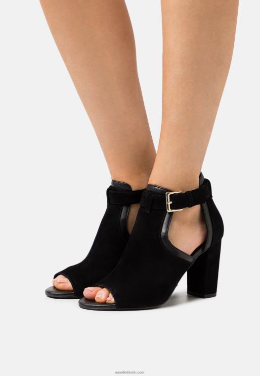 Anna Field kvinner ankelmansjettsandaler i skinn svart P266L1314