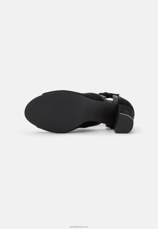 Anna Field kvinner ankelmansjettsandaler i skinn svart P266L1314