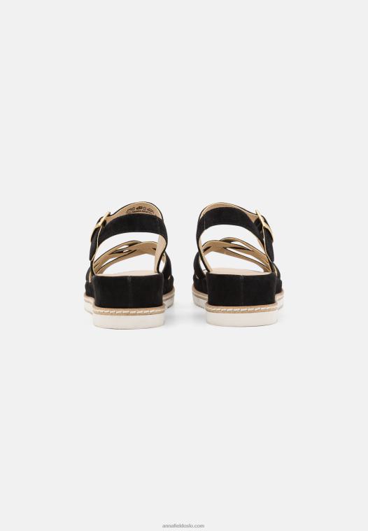 Anna Field kvinner kilesandaler i skinn svart P266L1488