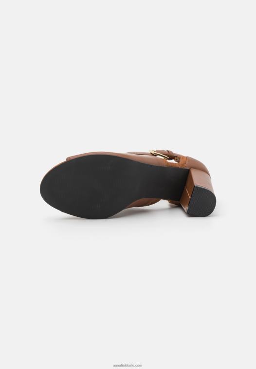 Anna Field kvinner skinn ankelmansjett sandaler cognac P266L1333