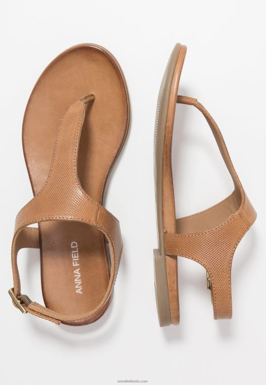 Anna Field kvinner skinn t-bar sandaler cognac P266L1495