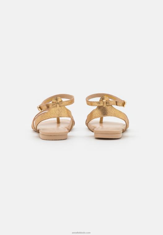 Anna Field kvinner skinn t-bar sandaler gull P266L1529