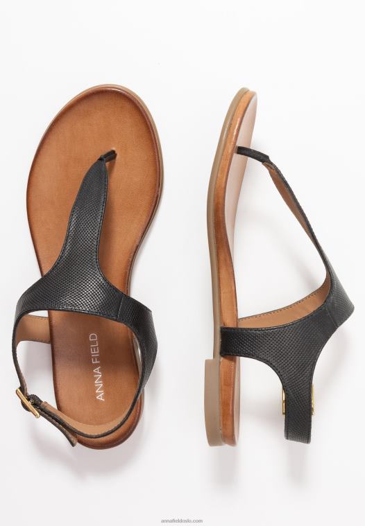 Anna Field kvinner skinn t-bar sandaler svart P266L1521