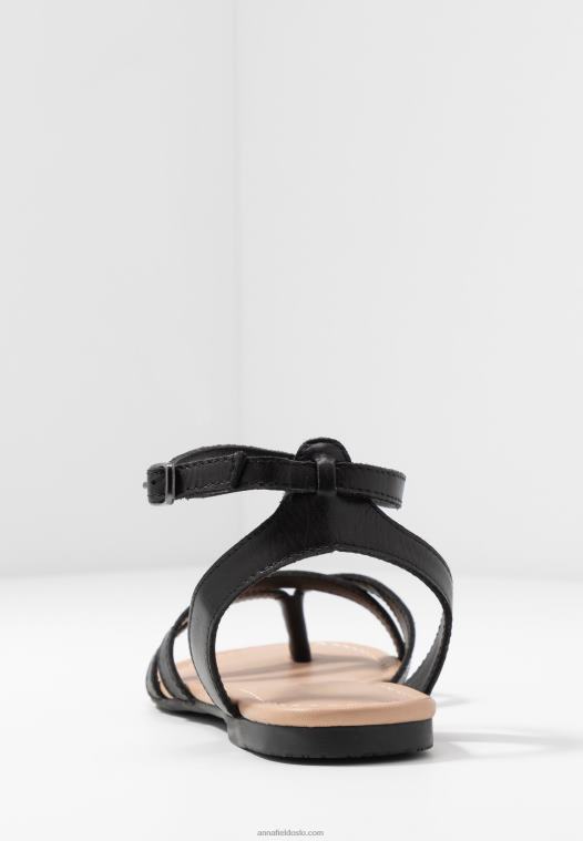 Anna Field kvinner skinn t-bar sandaler svart P266L1523