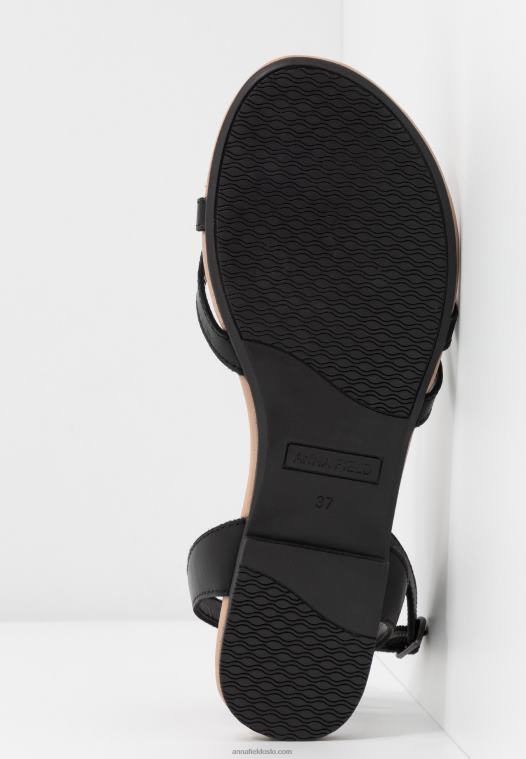 Anna Field kvinner skinn t-bar sandaler svart P266L1523