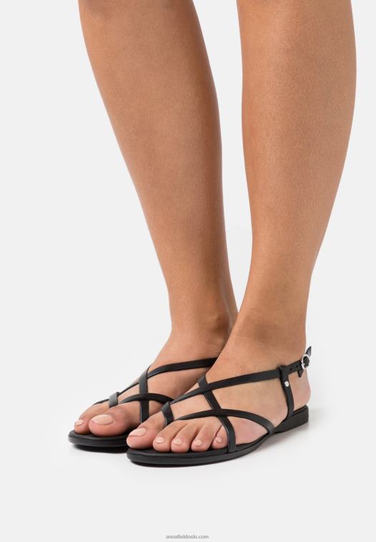 Anna Field kvinner skinn t-bar sandaler svart P266L1532