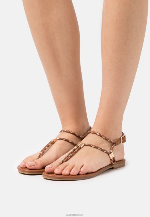Anna Field kvinner t-bar sandaler cognac/gull P266L1512