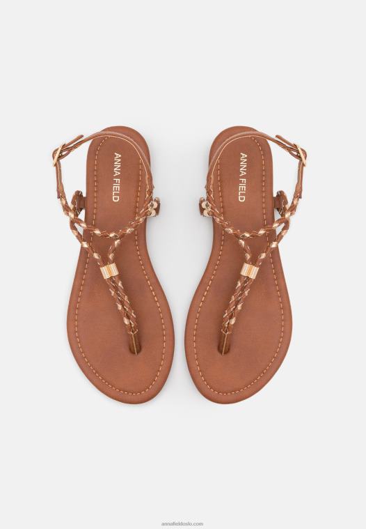 Anna Field kvinner t-bar sandaler cognac/gull P266L1512