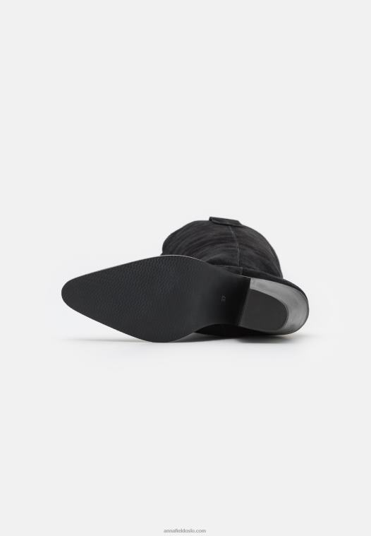 Anna Field kvinner cowboy/sykkelstøvler i skinn svart P266L2225