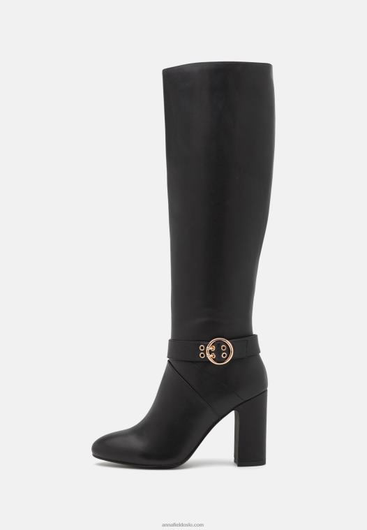 Anna Field kvinner høyhælte skinnstøvler svarte P266L2257