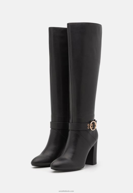 Anna Field kvinner høyhælte skinnstøvler svarte P266L2257