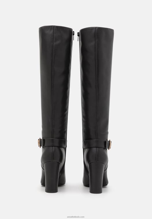 Anna Field kvinner høyhælte skinnstøvler svarte P266L2257