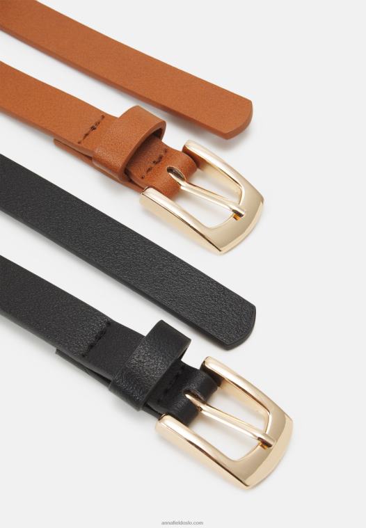 Anna Field kvinner 2 pakke belte svart/konjakk P266L2727