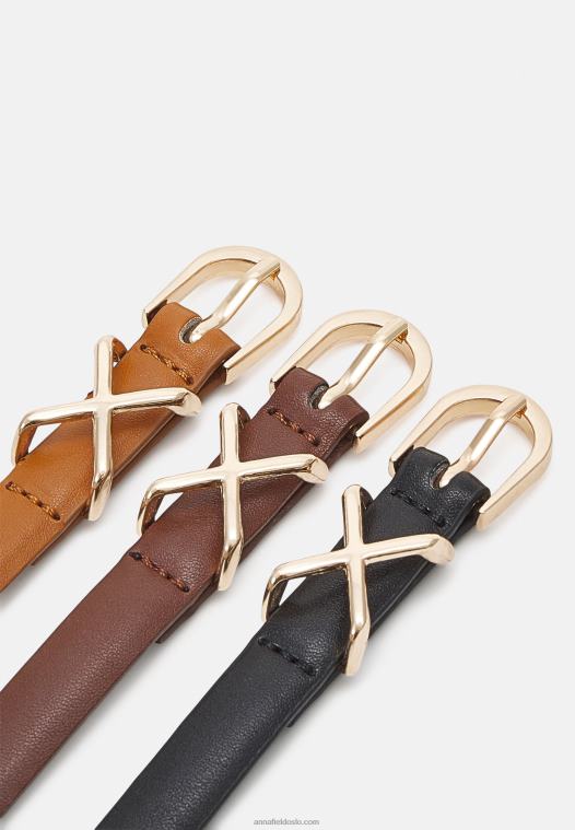 Anna Field kvinner 3-paknings belte svart/brunt/konjakk P266L2737