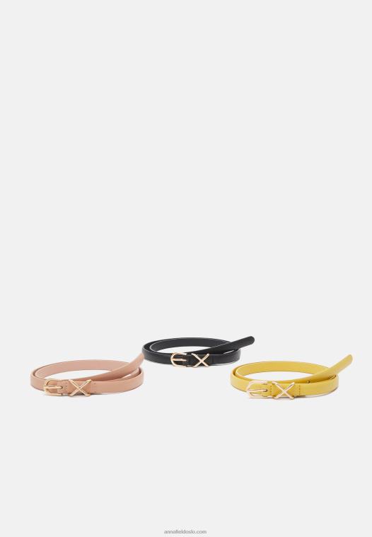 Anna Field kvinner 3 paknings belte svart/rosegullfarget/sennepsgul P266L2750