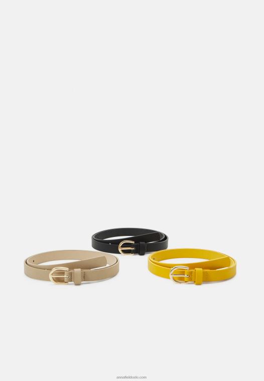 Anna Field kvinner 3-paks belte svart/gult/taupe P266L2729