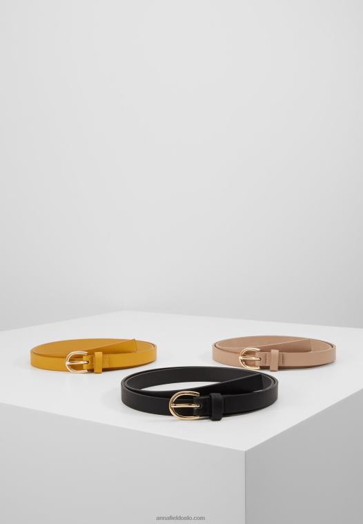 Anna Field kvinner 3-paks midjebelte svart/gult/taup P266L2777