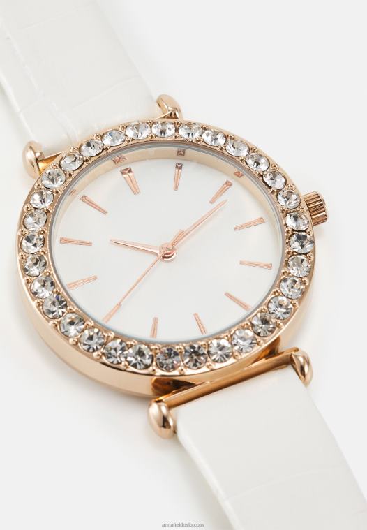 Anna Field kvinner klokke hvit/rosegullfarget P266L2780