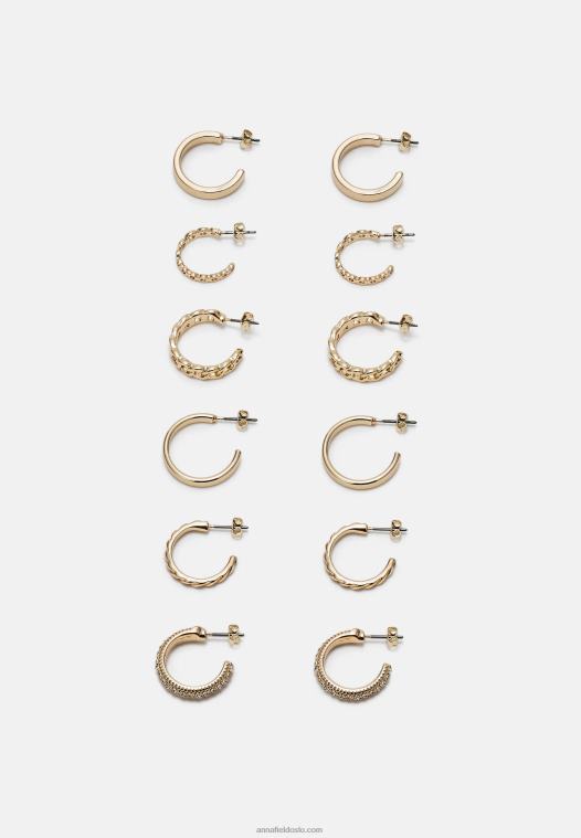 Anna Field kvinner 6-pakning gullfargede øredobber P266L2661